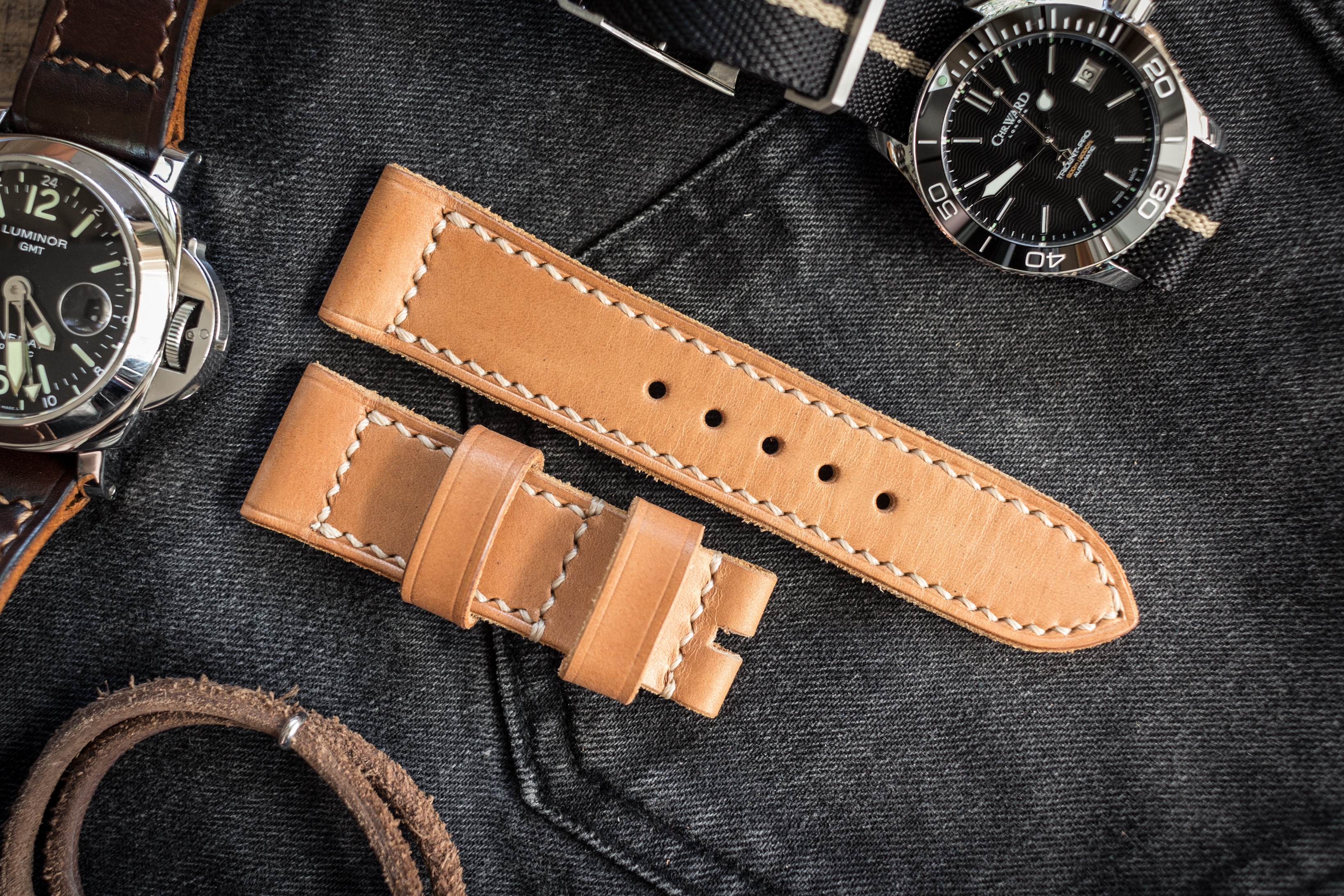 Handmade 24 22mm Veg Tan Natural Light Brown Leather Strap 125